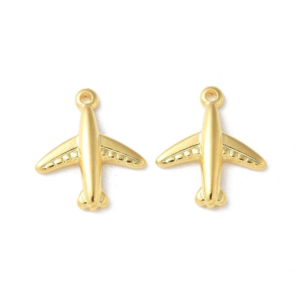 1025 20 pcs Golden Color Plane Theme 304 Stainless Steel Charms Airplane